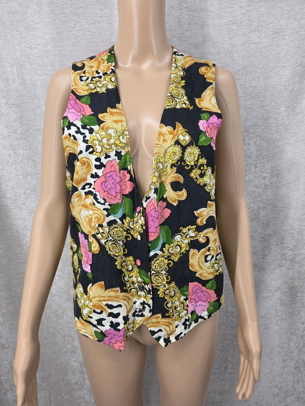 Silk Spenser Jeremy Floral Baroque Black Vest with Pink Gold